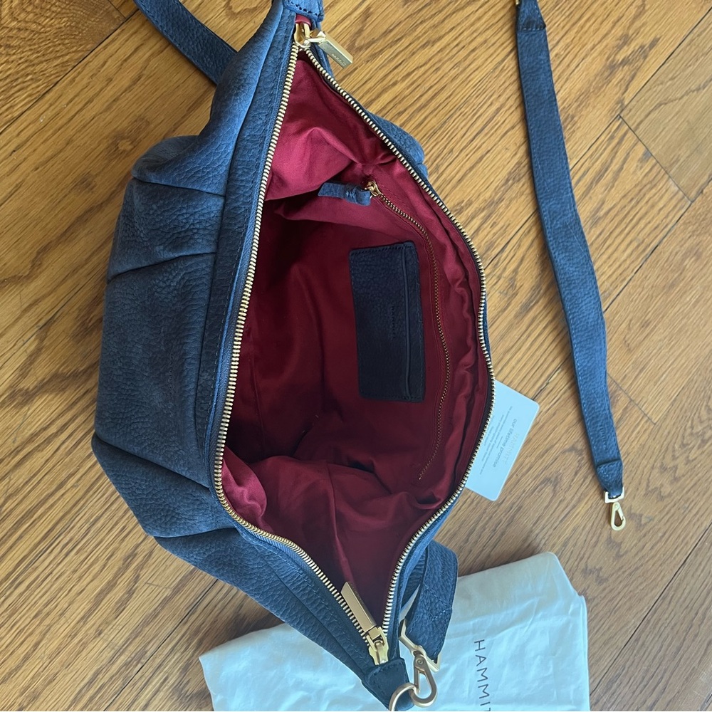 Hammitt Morgan Navy Shoulder Bag with Gold Accents EUC SFPF Nubuck - Picture 3 of 3